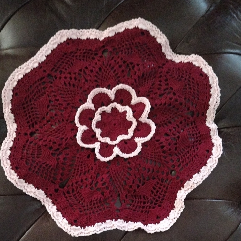 Handmade Crochet Doily in Burgundy and Pink